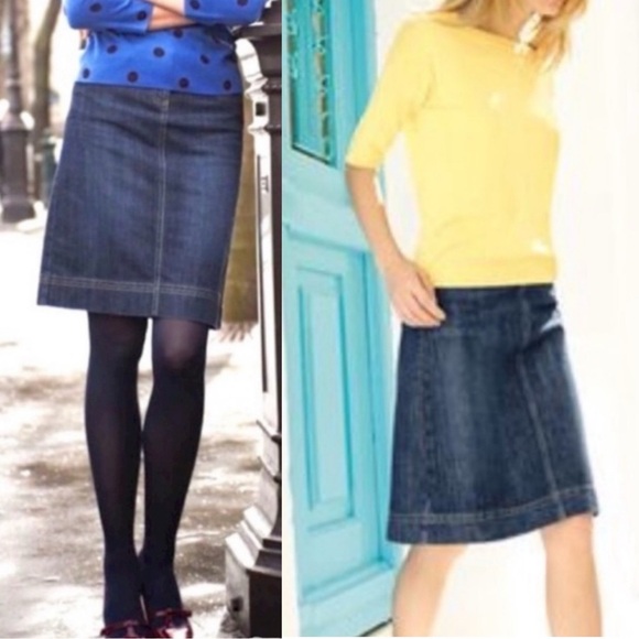 Boden Classic Blue Denim A-Line Skirt Contrast Stitching Cotton Preppy Size 8L - Picture 2 of 8